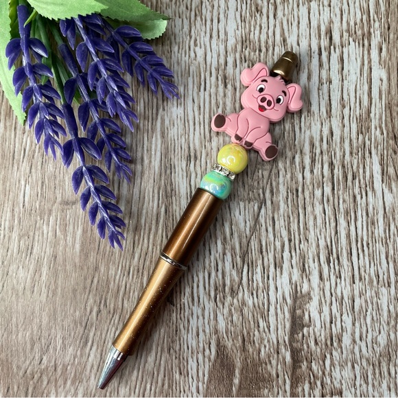 Writing Pen Frog Pig Artisan Beaded Silicone Gift Custom Handcrafted Office - Picture 4 of 6